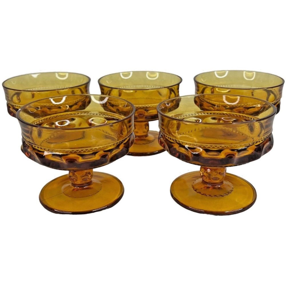 5 Indiana Carnival Glass Compote Kings‎ Crown Thumbprint Sherbet Marigold Amber